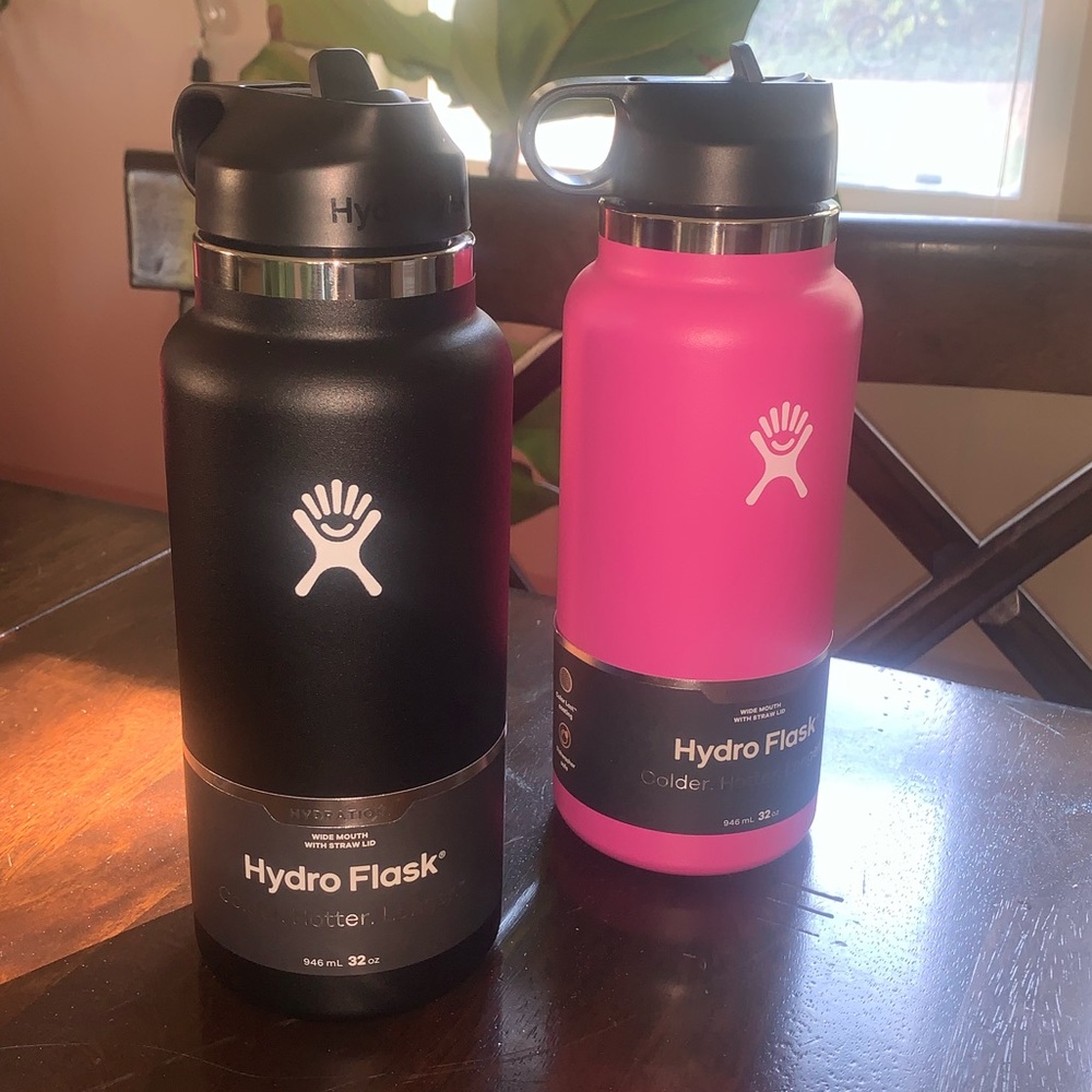 Pink Hydro flask 32 oz - Wide Mouth with Straw Canister